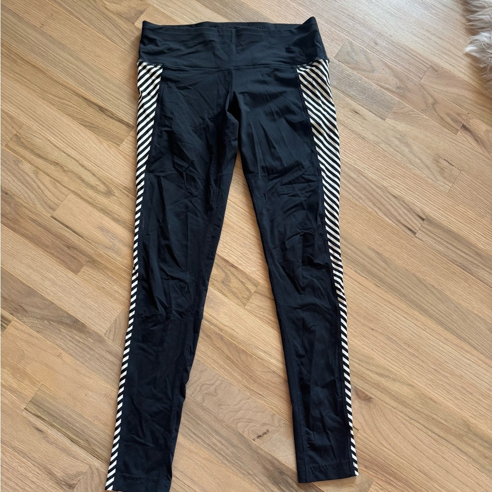 Athleta Black and White Striped Leggings